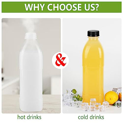 zmybcpack 6 Pack 32oz/1000ML Plastic Juice Bottle with Caps Dishwasher Safe | Heat-Resistant Plastic Smoothie Bottles, Reusable Bulk Beverage Containers with Lids for Juicing, Milk - size: 32oz 6pack