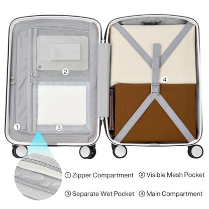 Hanke Hard Shell Luggage Sets 2 Pieces, Carry On and Checked Luggage Sets with Spinner Wheels, Durable PC Hardside Rolling Suitcase for Travel (20/28 Inch, Smoke White) - color: Smoke White, size: 20+28 Inch