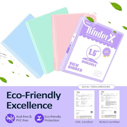 4 Pack Extra Durable 3 Ring Binders 1.5 Inch, Sooez 1.5” Three Ring Binder, Eco-Friendly & PVC Free, Customizable Clear View Cover for Letter Size 8.5 x 11'' Paper, School Office Supplies for Girl - size: 1.5 Inch