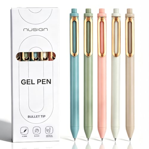 NUSIGN Gel Pens, 5 Pcs 0.5mm Retractable Quick Dry Black Ink Fine Point Rolling Ball Gel Pen, Smooth Writing No Bleed for Journaling Note Taking, Home School Office Supplies - color: Morandi-5pcs