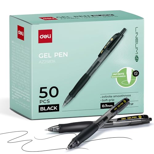 deli Pens Bulk, 50 Pcs Retractable Gel Pens Medium Point 0.7mm | Smooth Writing with Fast Dry Black Ink, No Bleed, Comfort Grip & Pocket Clip for School, Office, Home Supplies - size: 50 PCS PENS