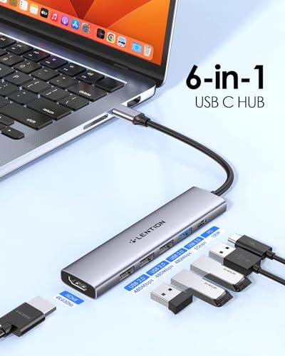 LENTION 6-in-1 USB C Hub, 4K@30Hz HDMI, 100W PD, 1 USB 3.0, 3 USB 2.0 | Ideal for Work & Study, Stable Driver 3.0 Certified, Compatible with macOS, iOS/iPadOS, Windows & ChromeOS (CH17, Space Gray) - color: Space Gray