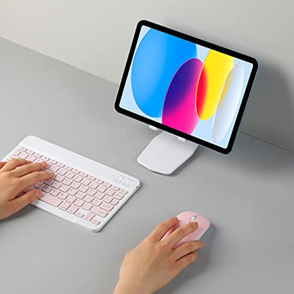 Rechargeable Bluetooth Keyboard and Mouse Combo for iPad, Ultra-Slim Portable Wireless Mouse Keyboard for iPad Pro Air Mini iPhone Samsung Tablet Cell Phone Android, iPadOS/iOS 13 and Above (Pink) - color: Pink