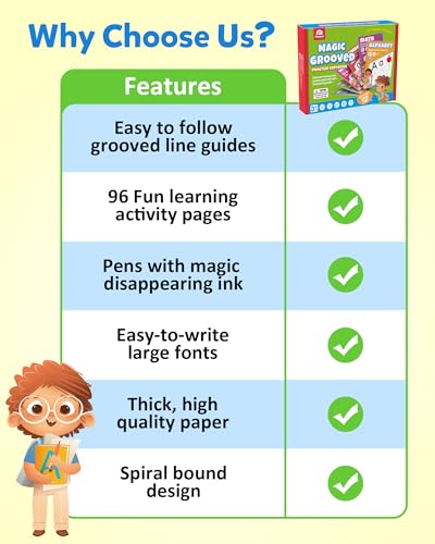 Coogam 6Pcs Magic Grooved Writing Practice for Kids, Grooved Handwriting Copybook with Pens, Learn to Write Number Letter Tracing Workbook for Kids Age 3-8 Preschool Learning Activities
