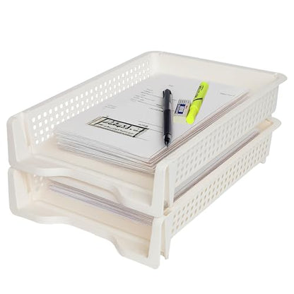 Letter Tray Desk Organizer – Stackable Paper Organizer for Home & Office, Durable Plastic Paper Tray for Desk, A4 & Letter-Size Document Holder (White)