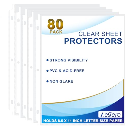 Aegero 80 Pack Clear Sheet Protectors, 8.5 x 11 inch Page Protectors for 3 Ring Binder,Top Loading Paper Protector for Documents and Photos,Letter Size - size: 80 Pcs