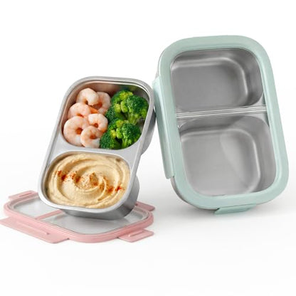 2 Pack 316 Stainless Steel Bento Box, 2-Compartment Microwave-Safe Metal Lunch Box, Leakproof Lunch Container for Work, On the Go (20oz Pink & 33oz Blue) - color: 20oz Pink & 33 oz Blue