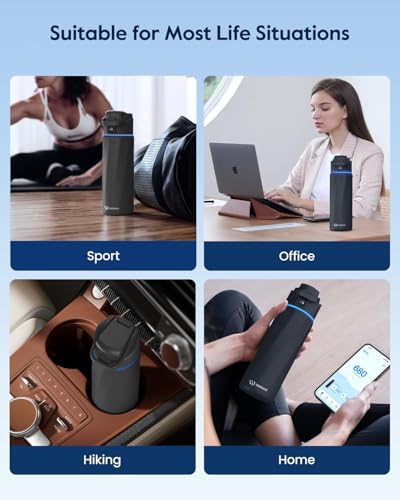 WaterH BOOST Smart Water Bottle Tracker with Reminder to Drink Water, 24oz | BPA-Free Double Wall Vacuum Insulated Stainless Steel, Leakproof, Smart App Tracking, Fits Cup Holders, Wide Mouth for School - color: Black, size: 24 Ounces