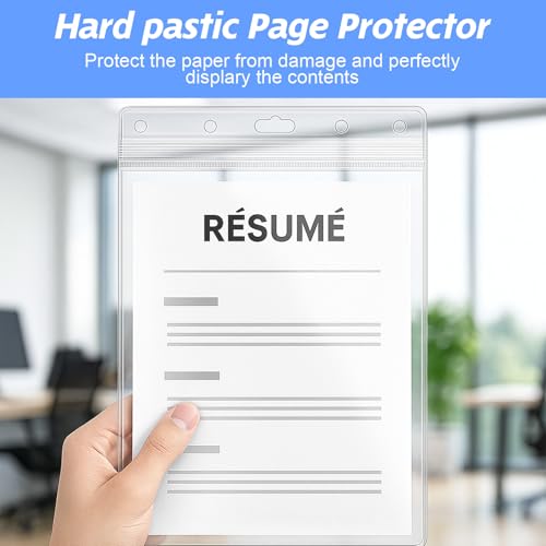 10 Pack 8.5x11 Inch Clear Plastic Zip Hard Sheet Protectors, Waterproof Resealable Sign Holder, Heavy Duty Document Sleeves for Wall Signs, Photos, Certificates, Job Tickets