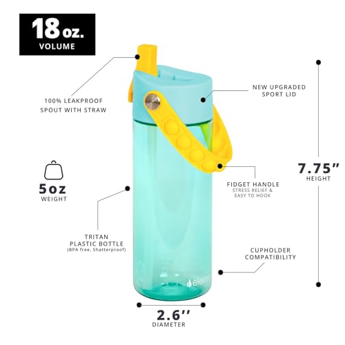 Elemental Leak Proof Water Bottles for Kids - Splash Kids Water Bottle for School with Pop-it Handle - Tritan Plastic Water Bottle with Straw - Little Princess & Robin's Egg - 18oz (2 Pack) - color: Duo - Little Princess / Robin's Egg (Lemon Sky)
