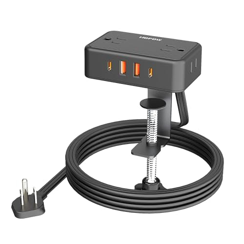 HOPOW Desk Clamp Power Strip, Desktop Mount Charging Station with 4 Outlets 4 USB Ports (2 USB C), 10Ft Under Desk Power Strip, Fits 2.75" Tabletop Edge, Extension Cord for Home Office, Black - color: Black, size: 10 Ft