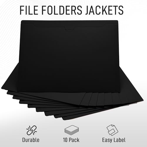 Black File Jackets, Flat-No Expansion, Letter Size, Reinforced Straight-Cut Tab, 10 Pack - color: Black