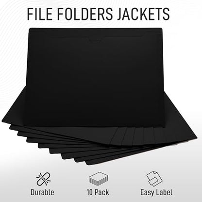 Black File Jackets, Flat-No Expansion, Letter Size, Reinforced Straight-Cut Tab, 10 Pack - color: Black