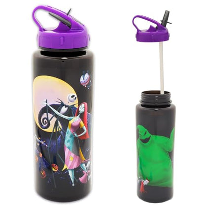 Disney The Nightmare Before Christmas Reusable Water Bottle Set Bundle 30 Oz Plastic Water Bottle with Spout for Home, School, Sports Plus Sticker, and More | Jack Skellington Container