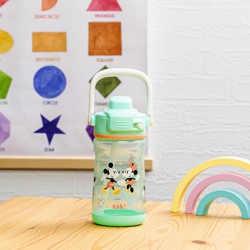 Zak Designs Disney Beacon Kid Water Bottle for Travel or At Home, 12oz Plastic is Durable and Leak-Proof with Liquid Lock Spout, Cover, Carry Handle, Protective Base (Mickey Mouse & Minnie Mouse) - color: Mickey Mouse & Minnie Mouse