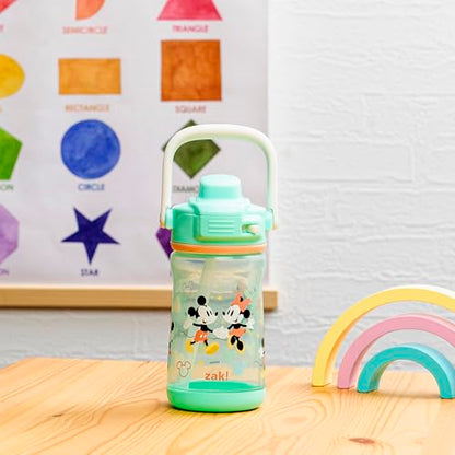 Zak Designs Disney Beacon Kid Water Bottle for Travel or At Home, 12oz Plastic is Durable and Leak-Proof with Liquid Lock Spout, Cover, Carry Handle, Protective Base (Mickey Mouse & Minnie Mouse) - color: Mickey Mouse & Minnie Mouse