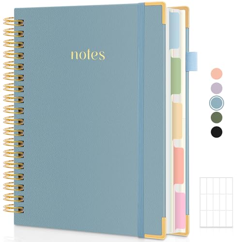 SKYDUE 5 Subject Notebook with Dividers and Tabs, 8" x 10" College Ruled Notebook for Work, 300 Pages Spiral Journal for Women, Blue - color: Blue