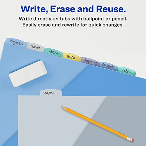 Avery Write & Erase Pocket Plastic Dividers for 3 Ring Binders, 8-Tab Sets, Multicolor, Tabs Viewable Beyond Sheet Protectors, 1 Set (16177)