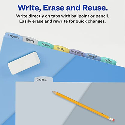 Avery Write & Erase Pocket Plastic Dividers for 3 Ring Binders, 8-Tab Sets, Multicolor, Tabs Viewable Beyond Sheet Protectors, 1 Set (16177)