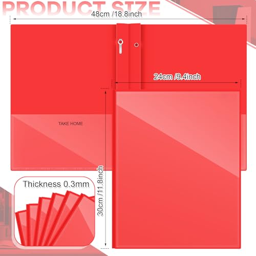 Henoyso 24 Pcs Plastic Folders with Clear Front Pocket and 3 Prong Take Home Plastic 2 Pocket Folder Back to School for Students Parent Teacher Communication for School Office (Red) - color: Red