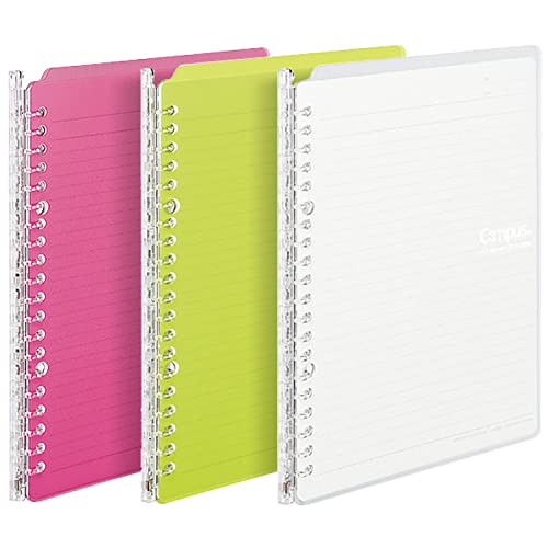 Kokuyo Campus Smart Ring Binders 3 Pack, B5 Vivid Colors Binder Notebooks, Up to 25 Sheets 26 Holes Slim Binder Folder with 10 Campus Sarasara Loose-leaf Paper Each for Study and Journal, Japan Import - color: Vivid Colors, size: B5