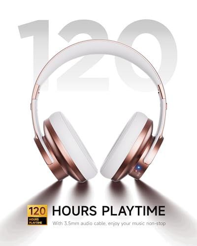 Picun B8 Bluetooth Headphones, 120H Playtime Headphone Wireless Bluetooth with 3 EQ Modes, Low Latency, Hands-Free Calls, Over Ear Headphones for Travel Home Office Cellphone PC - color: Rose Gold