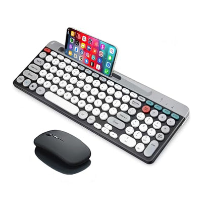 Wireless Keyboard and Mouse Combo with Phone Tablet Holder, Rechargeable Dual-Mode (Bluetooth 5.0 and 3.0 +2.4G) Multi-Device Silent Mouse for Windows, iPad, Tablet, MacOS,iOS,Android (White+Grey) - color: White+Grey