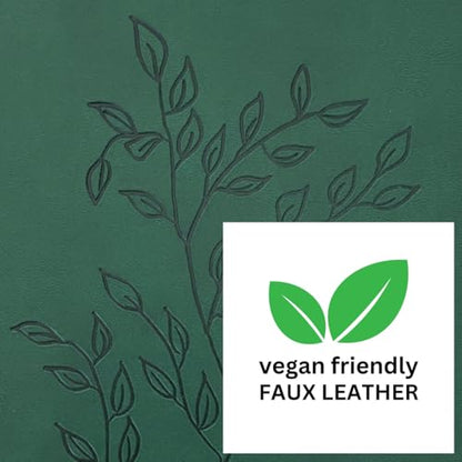 RICCO BELLO Lined Journal Notebook, Green Leaves, 5.7 x 8.4-Inches | Faux Leather Hardcover, College Ruled, 96 Sheets / 192 Pages, Pen Holder, For Work & Notes - color: Green Leaves