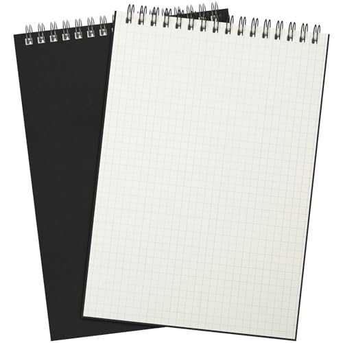 Engrowtic 2 Pack Graph Paper Spiral Notepad A5 Top Wirebound Notepad Grid Notebook Steno Pad Memo Notebook Grid Paper 140 Pages for Writing Sketching Drawing Office Supply (Black) - color: Black