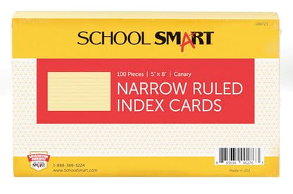 School Smart Ruled Index Cards, 5 x 8 Inches, Canary, Pack of 100 - color: Canary, size: 5 x 8 Inches