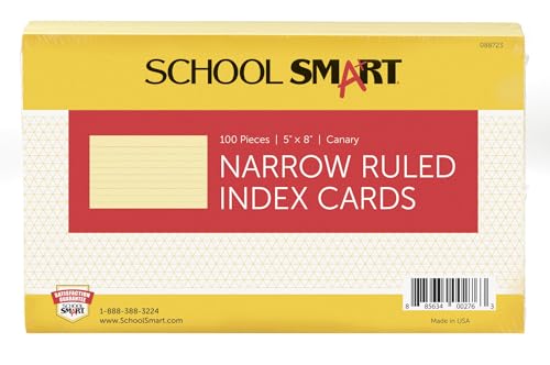 School Smart Ruled Index Cards, 5 x 8 Inches, Canary, Pack of 100 - color: Canary, size: 5 x 8 Inches