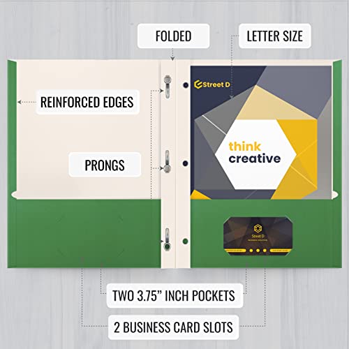Better Office Products Green Paper 2 Pocket Folders with Prongs, 50 Pack, Matte Texture, Letter Size Paper Folders, 50 Pack, with 3 Metal Prong Fastener Clips, Green - color: Green