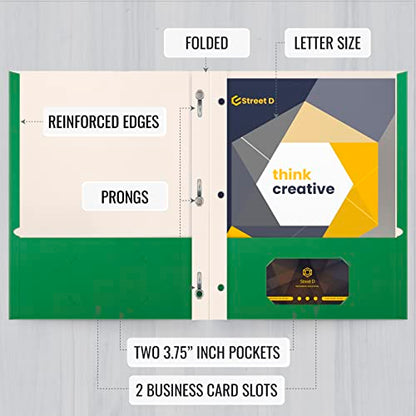 Better Office Products Green Paper 2 Pocket Folders with Prongs, 50 Pack, Matte Texture, Letter Size Paper Folders, 50 Pack, with 3 Metal Prong Fastener Clips, Green - color: Green