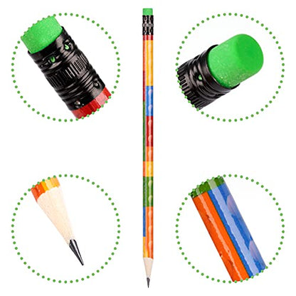 Kolewo4ever 200 Pieces Building Block Wood Pencils Colorful Round Pencils with Top Erasers Students Birthday Goody Bag Bulk Filler for Exams School Office Sketching Learning Activities