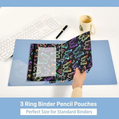 Butterfly Pencil Pouches Bags for 3 Ring Binder, 2 Pack Zipper Stationery Bag with Clear Window 3 Hole Pencil Case for School Office Home - color: Butterfly