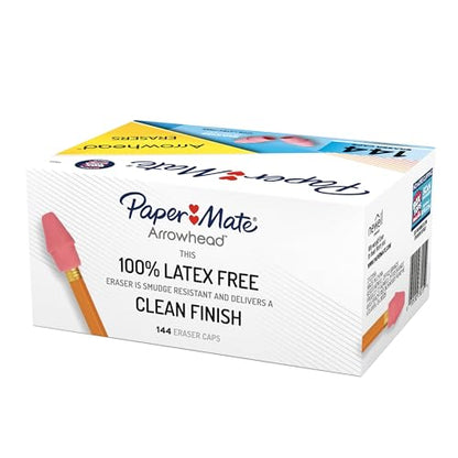 Paper Mate Arrowhead Pink Pearl Cap Erasers, 144 Count - Back to School, Classroom, Homeschool, Teacher Supplies