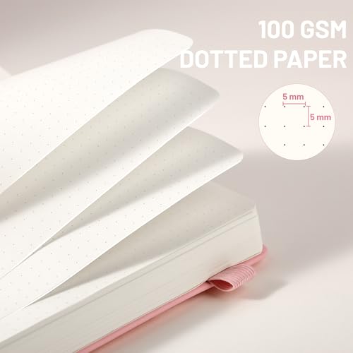 CAGIE Bullet Dotted Journal Notebook 320 Pages 100 GSM Paper Hardcover B5 Dot Grid Notebook Leather Journals for Writing Women Men Work Journaling, Pink - color: Pink, style: Dotted B5