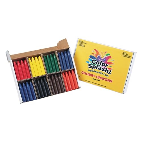 Color Splash S&S Worldwide Chubby Crayons. Easy To Grip Chunky Crayons For Kids & Seniors, Divided Box For Sorting, 12 ea of 8 Bright Colors, 2-3/8"L x 7/16" diam. No wrappers, Non-Toxic, Pack of 96.