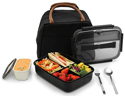 MINCOCO Bento Lunch Box Leak-proof Eco-Friendly Bento Box Food Storage Containers with Large Lunch Bag, Sauce Jar, Stainless Spoon&Fork for Adults Women Men Kids (Classic Black) - color: Classic Black