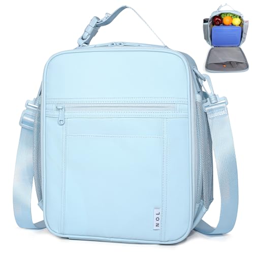 NOL Nylon Waterproof Kids Lunch Bag, Insulated Lunch Bag, Lunch box Cooler, Reusable, Zip Closure with Buckle Handle Holds Lunch Box, Snacks & Water Bottle for School Work, Light blue - color: Light Blue, size: Vertical (7 Liters)
