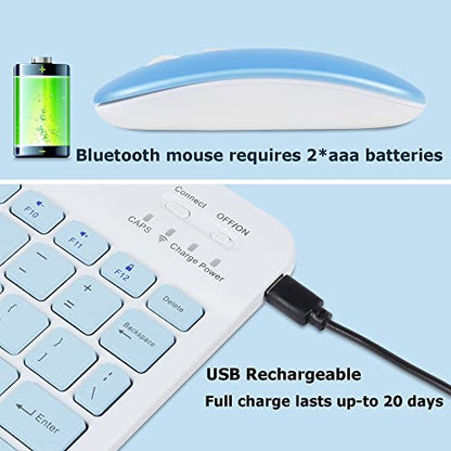 Bluetooth Wireless Keyboard and Mouse Combo,Ultra-Slim Ergonomic Small Rechargeable Bluetooth Keyboard Mouse Gift for Men Women Boy Girl Apple iPad iPhone Samsung Tablet Phone Android PC Computer Mac - color: Blue 2