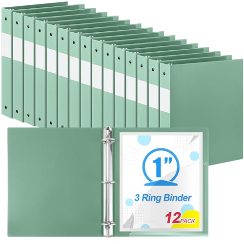 Henoyso 12 Pack 1 Inch 3 Ring Plastic Binders, Bulk Flexible PP Binders for Classroom & School Supplies, Letter Size 8.5 x 11, Holds 240 Sheets with Interior Pocket (Sage Green) - color: Sage Green