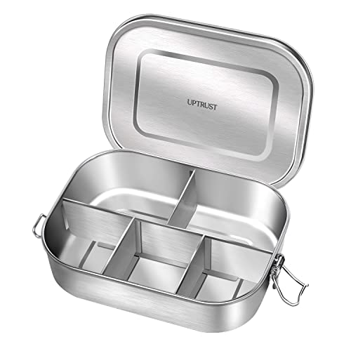 UPTRUST Stainless Steel Bento Lunch Food Box Container, 5-Compartment Large 1400ML Metal Bento Lunch Box Container for Kids or Adults with Lockable Clips to Leak Proof - size: 1400 ML - 5-Compartment