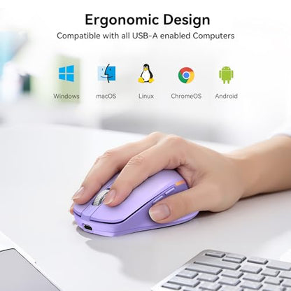 TECKNET Wireless Mouse Jiggler, Rechargeable Mouse with Built-in Mouse Mover, 6 Adjustable DPI & 14 LED Modes, Silent Click, Undetectable Random Movement Keeps Computer Awake for Laptop/PC/Mac- Purple - color: Purple