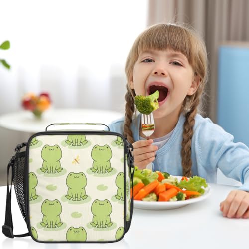 Pardick Cute Frog Kids Lunch Bag Animal Green Frogs Insulated Lunch Box for Boys Girls Waterproof Lunch Bento Tote Bags Thermal Lunchbox School Lunchbox Insulated with Shoulder Strap - color: Green Frog