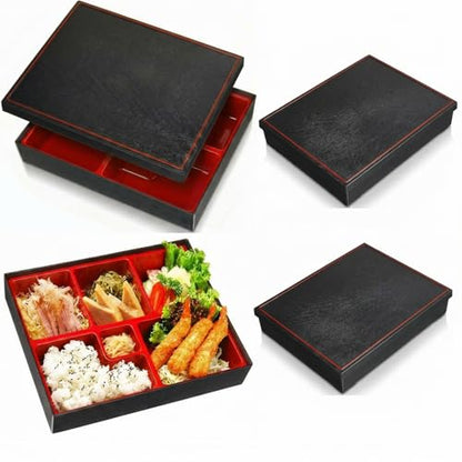 Teenyyou 4 Pcs 12 x 9.5 x 2.2 inches Japanese Bento Box Adult 6 Compartments Divided Japanese Food Presentation with Greaseproof Restaurant Bento Tray Sushi Tray Gift for Sushi Home Restaurant - style: 6 Compartments