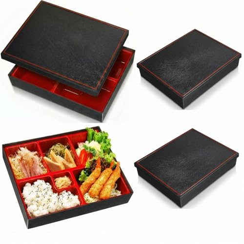 Teenyyou 4 Pcs 12 x 9.5 x 2.2 inches Japanese Bento Box Adult 6 Compartments Divided Japanese Food Presentation with Greaseproof Restaurant Bento Tray Sushi Tray Gift for Sushi Home Restaurant - style: 6 Compartments
