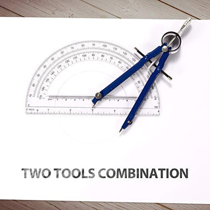 Professional Precision Compass Set, Metal Spring Bow Compass with Protractor, Lock, Pencil Leads & Screw Replacements, for Geometry, Math, Drafting, Drawing & Measuring, School & Office Supplies