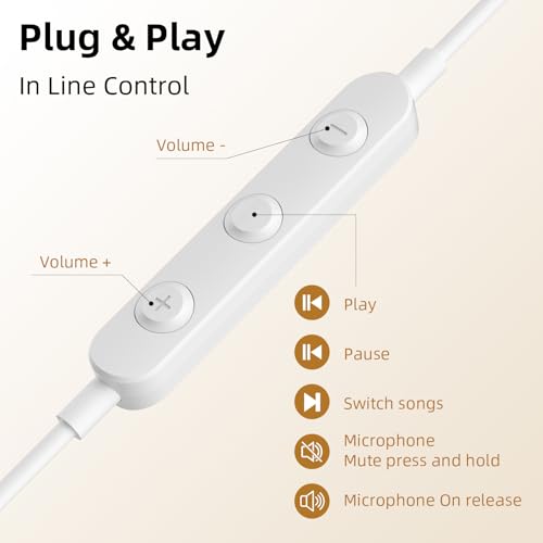 USB Earbuds with Microphone for PC Laptop Computer, 7.5FT White | Noise Isolating Computer Headset with Volume Control Stereo Bass Wired in Ear Earbuds for Gaming Zoom Meeting Office Worker