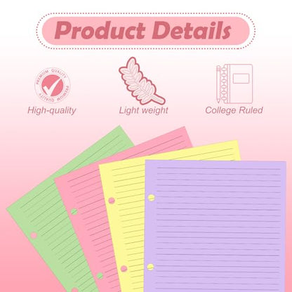 200 sheet Half Letter Lined Paper 3 Hole Punch 5-1/2 x 8-1/2 College Ruled Loose Leaf Notebook Paper Lined Refills Paper Colored Wide Ruled Paper Mini Binder Paper Fits 3 Ring Binders For Office - style: Lined